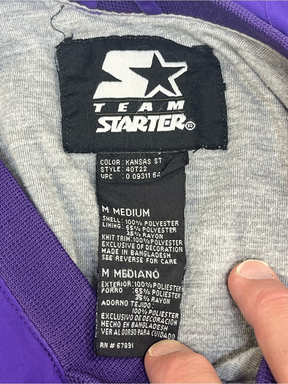 Starter Kansas State Wildcats Mens Vintage Windbreaker Pullover w/Side Zip M - Picture 10 of 11